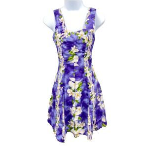 Lava Hut Knee Length Dress Womens Small Purple Hawaiian Zip up Smocked Back